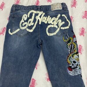 Ed Hardy Denim with Skull and Snake Embroidery